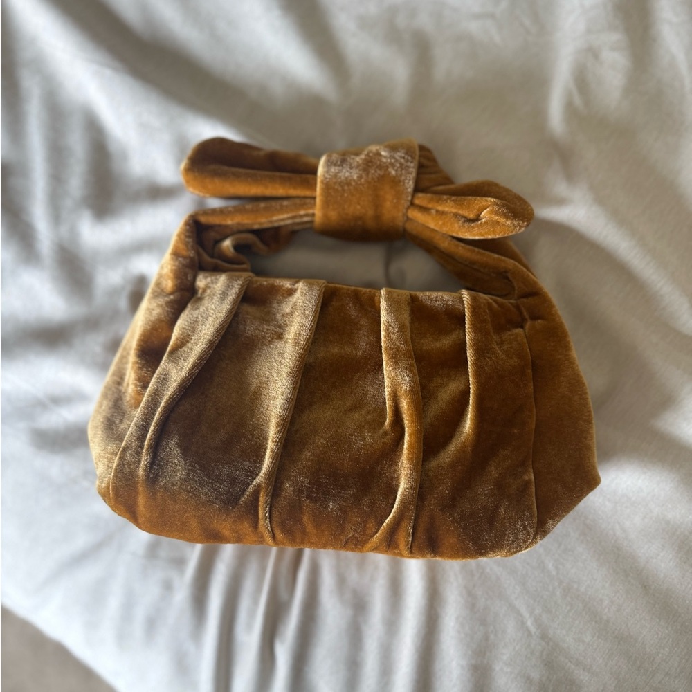 Anthropologie Velvet Knot-Handle Shoulder Bag in Mustard